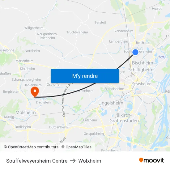 Souffelweyersheim Centre to Wolxheim map