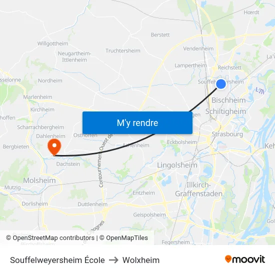 Souffelweyersheim École to Wolxheim map