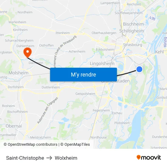 Saint-Christophe to Wolxheim map