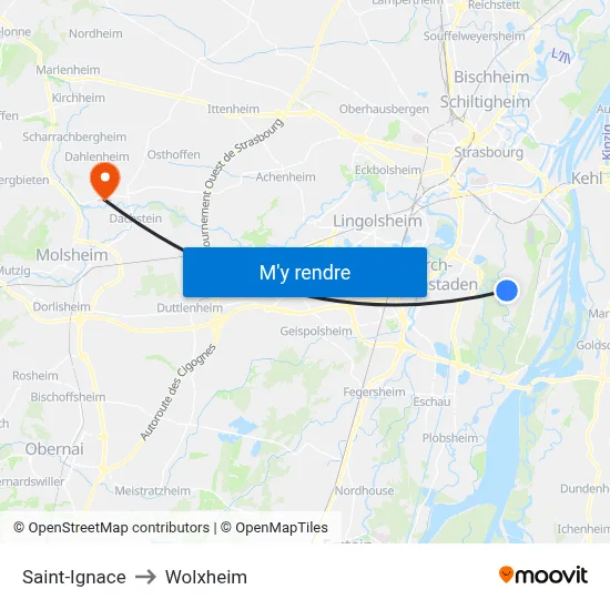 Saint-Ignace to Wolxheim map
