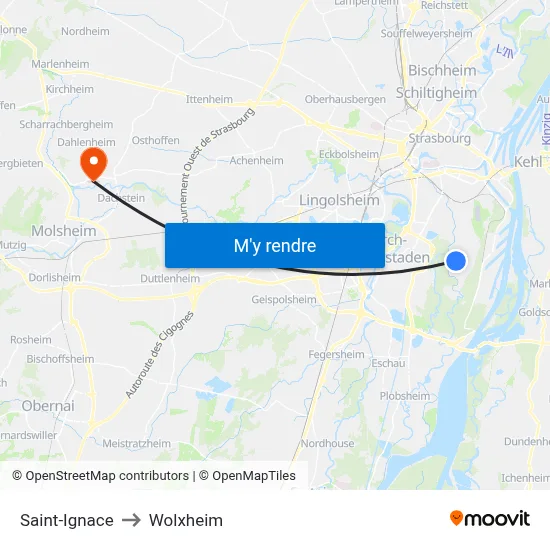 Saint-Ignace to Wolxheim map
