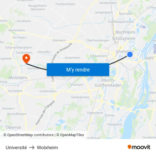 Université to Wolxheim map