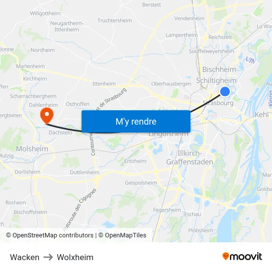 Wacken to Wolxheim map
