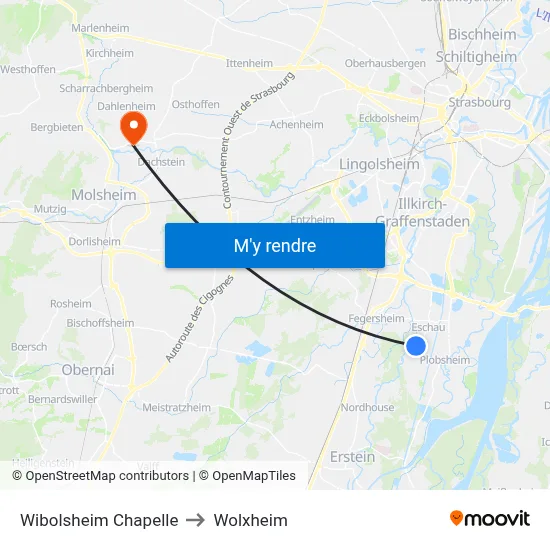 Wibolsheim Chapelle to Wolxheim map