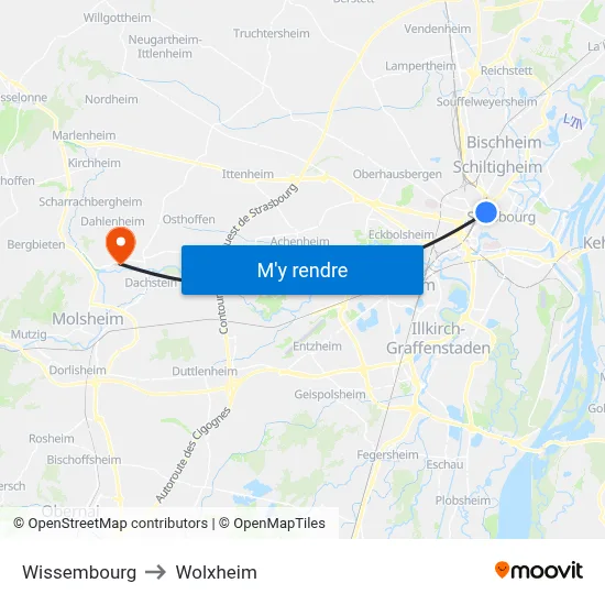 Wissembourg to Wolxheim map