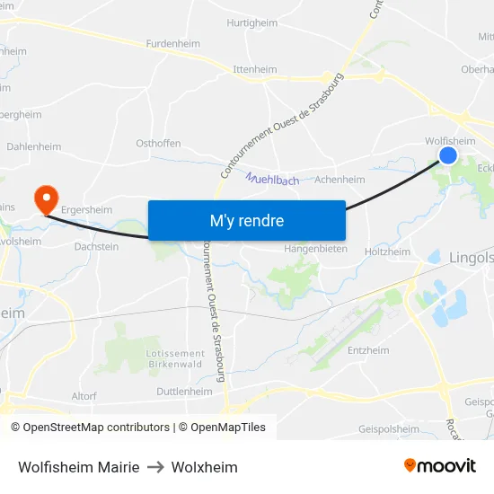 Wolfisheim Mairie to Wolxheim map