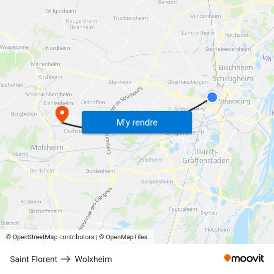 Saint Florent to Wolxheim map