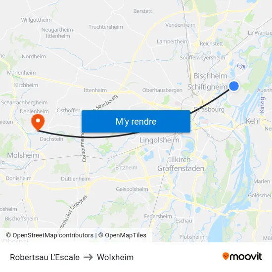 Robertsau L'Escale to Wolxheim map