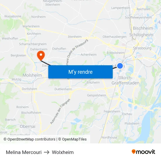 Melina Mercouri to Wolxheim map
