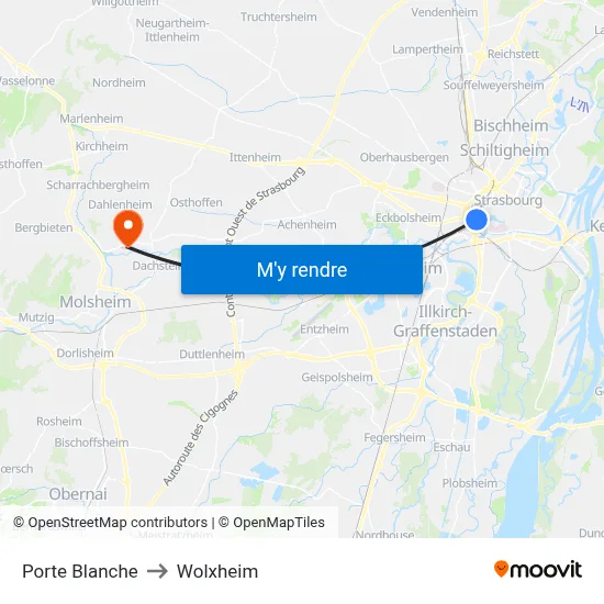 Porte Blanche to Wolxheim map