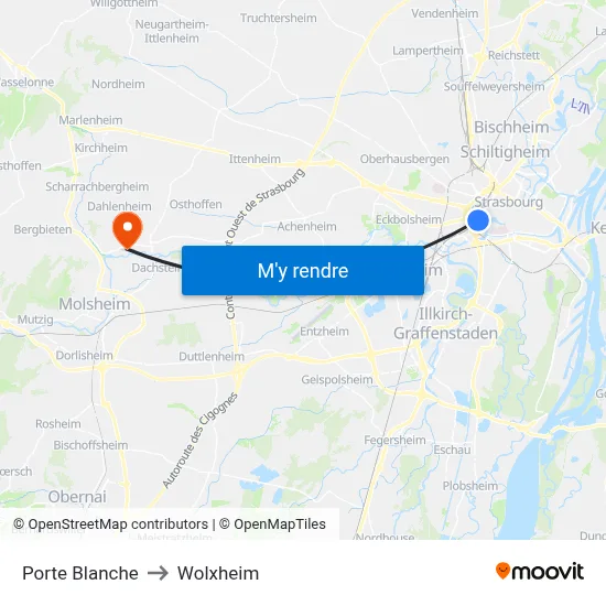 Porte Blanche to Wolxheim map