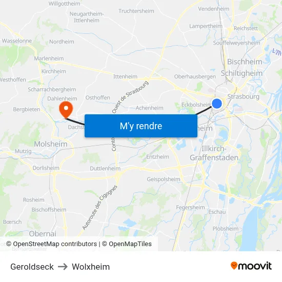 Geroldseck to Wolxheim map
