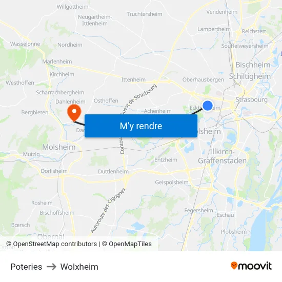 Poteries to Wolxheim map