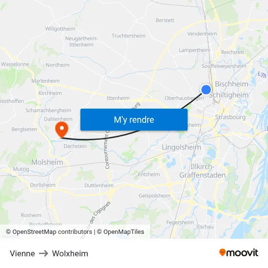 Vienne to Wolxheim map