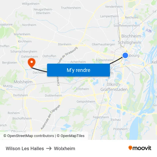 Wilson Les Halles to Wolxheim map