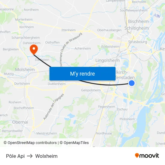 Pôle Api to Wolxheim map