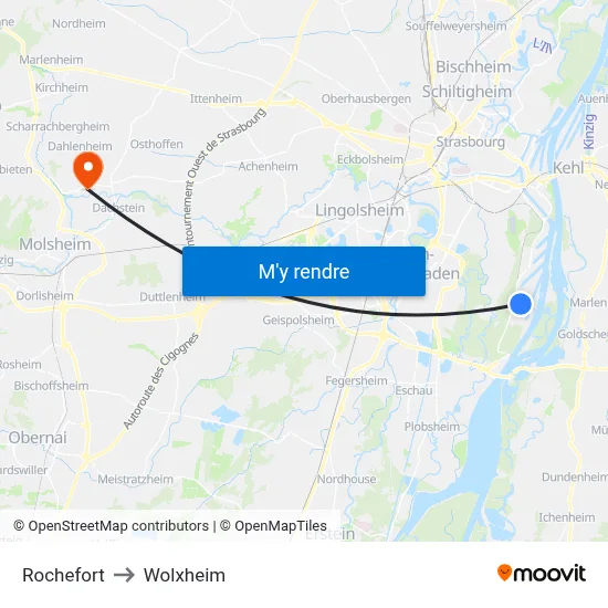 Rochefort to Wolxheim map