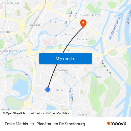 Emile Mathis to Planétarium De Strasbourg map