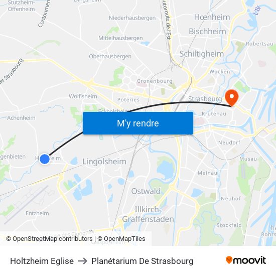 Holtzheim Eglise to Planétarium De Strasbourg map