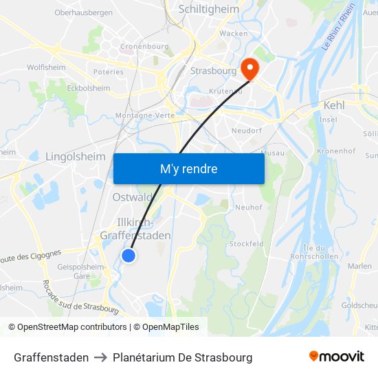 Graffenstaden to Planétarium De Strasbourg map