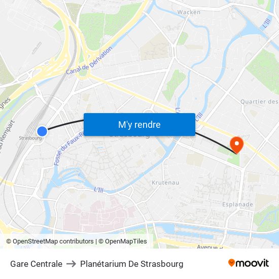 Gare Centrale to Planétarium De Strasbourg map