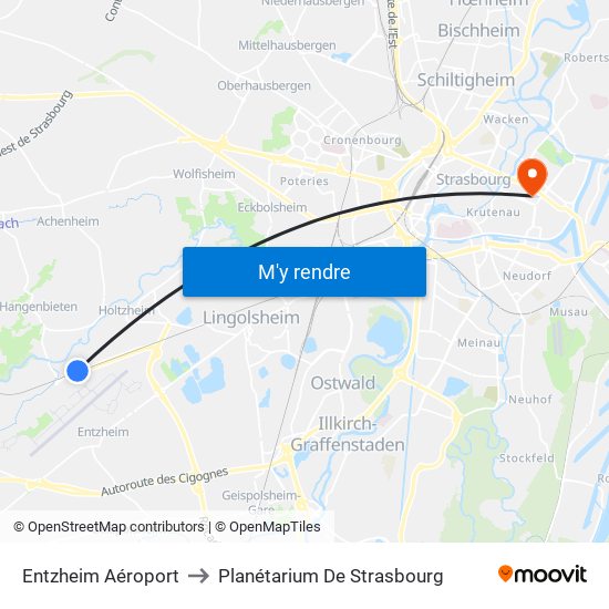 Entzheim Aéroport to Planétarium De Strasbourg map