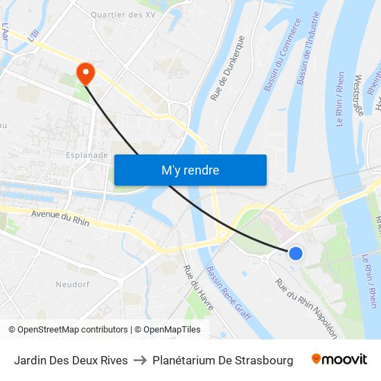 Jardin Des Deux Rives to Planétarium De Strasbourg map