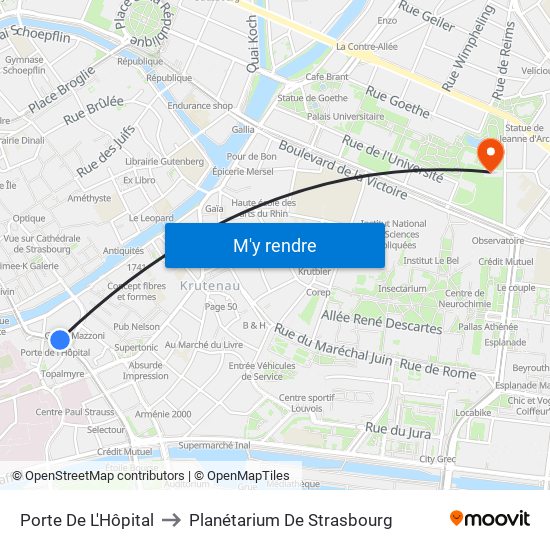 Porte De L'Hôpital to Planétarium De Strasbourg map