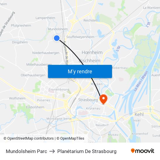 Mundolsheim Parc to Planétarium De Strasbourg map