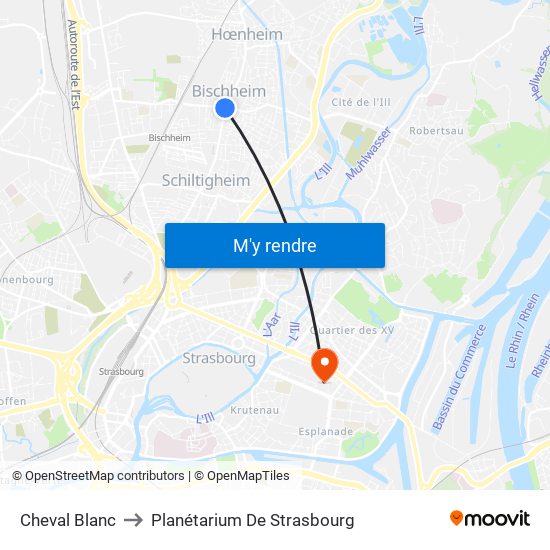 Cheval Blanc to Planétarium De Strasbourg map