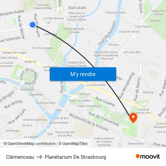 Clémenceau to Planétarium De Strasbourg map