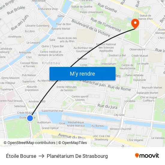 Étoile Bourse to Planétarium De Strasbourg map