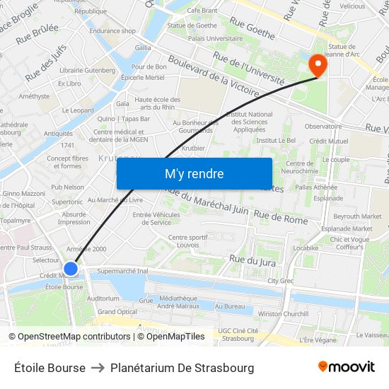 Étoile Bourse to Planétarium De Strasbourg map