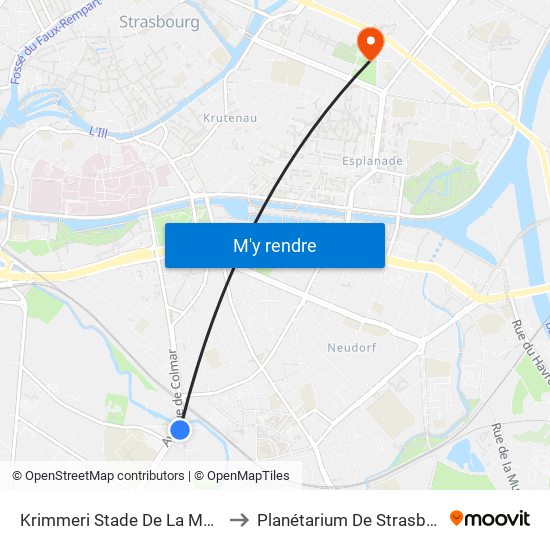 Krimmeri Stade De La Meinau to Planétarium De Strasbourg map