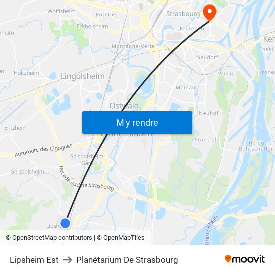 Lipsheim Est to Planétarium De Strasbourg map