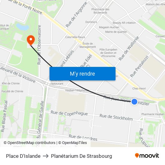 Place D'Islande to Planétarium De Strasbourg map