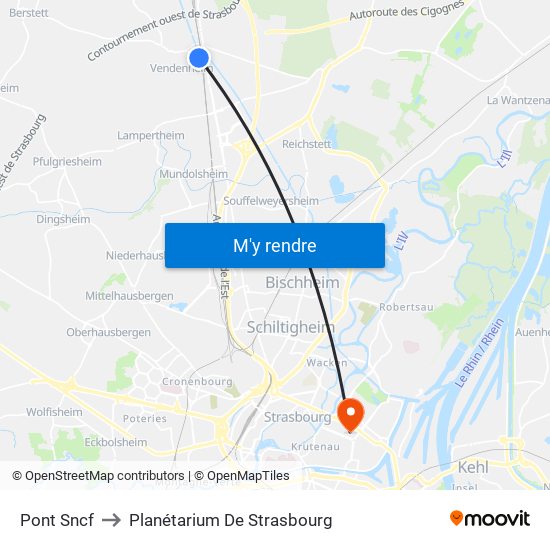 Pont Sncf to Planétarium De Strasbourg map