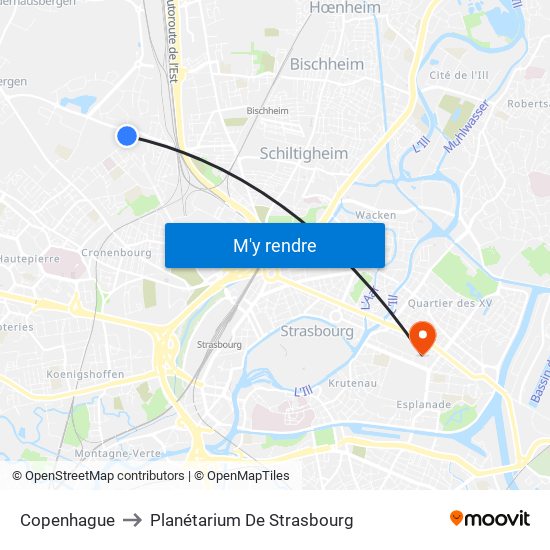 Copenhague to Planétarium De Strasbourg map