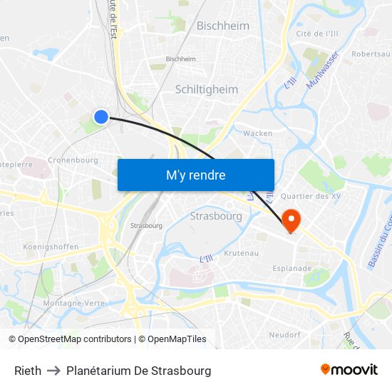 Rieth to Planétarium De Strasbourg map