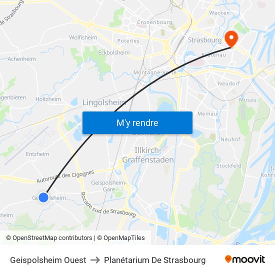 Geispolsheim Ouest to Planétarium De Strasbourg map