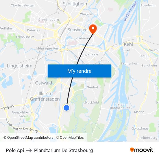 Pôle Api to Planétarium De Strasbourg map