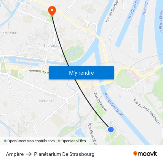 Ampère to Planétarium De Strasbourg map