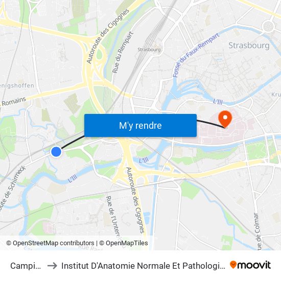Camping to Institut D'Anatomie Normale Et Pathologique map