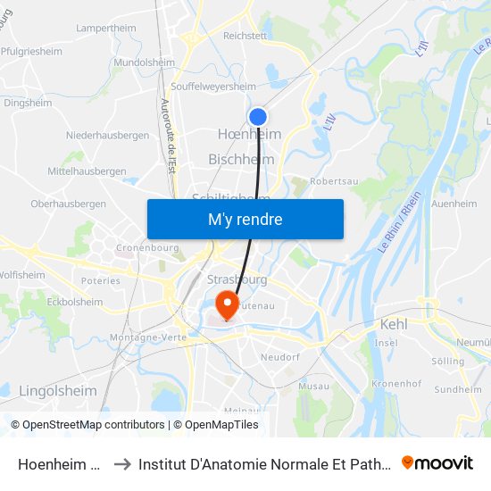 Hoenheim Gare to Institut D'Anatomie Normale Et Pathologique map