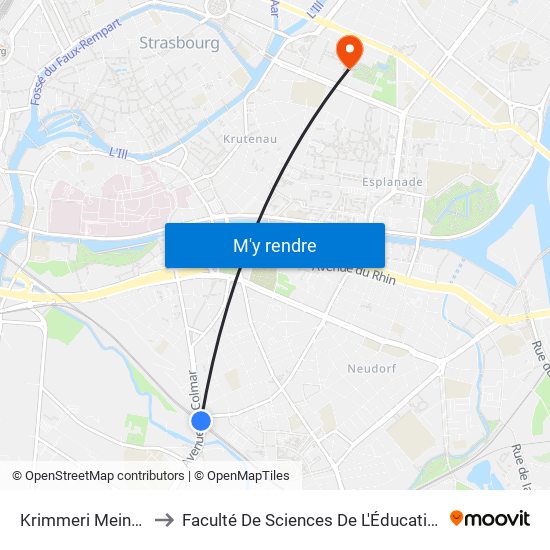 Krimmeri Meinau to Faculté De Sciences De L'Éducation map