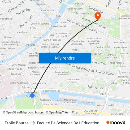Étoile Bourse to Faculté De Sciences De L'Éducation map