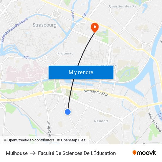 Mulhouse to Faculté De Sciences De L'Éducation map
