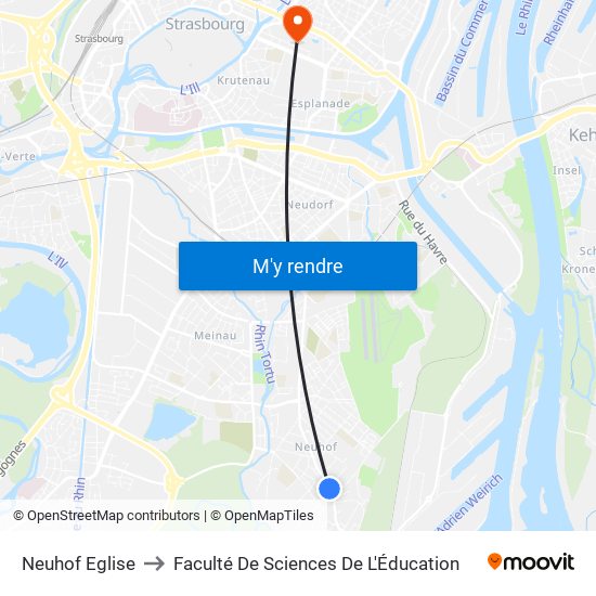 Neuhof Eglise to Faculté De Sciences De L'Éducation map