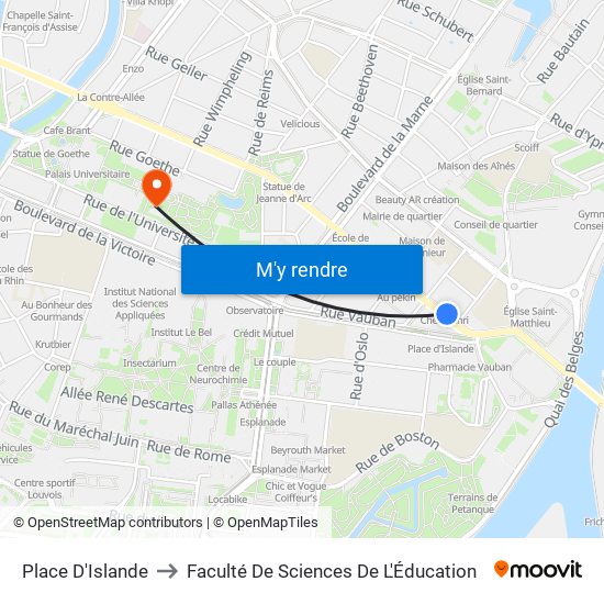 Place D'Islande to Faculté De Sciences De L'Éducation map