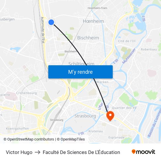 Victor Hugo to Faculté De Sciences De L'Éducation map